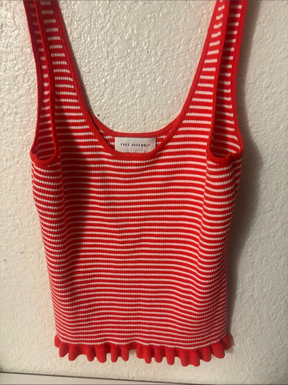 Free Assembly Red & White Striped Ruffle-Hem Tank - Picture 5 of 5